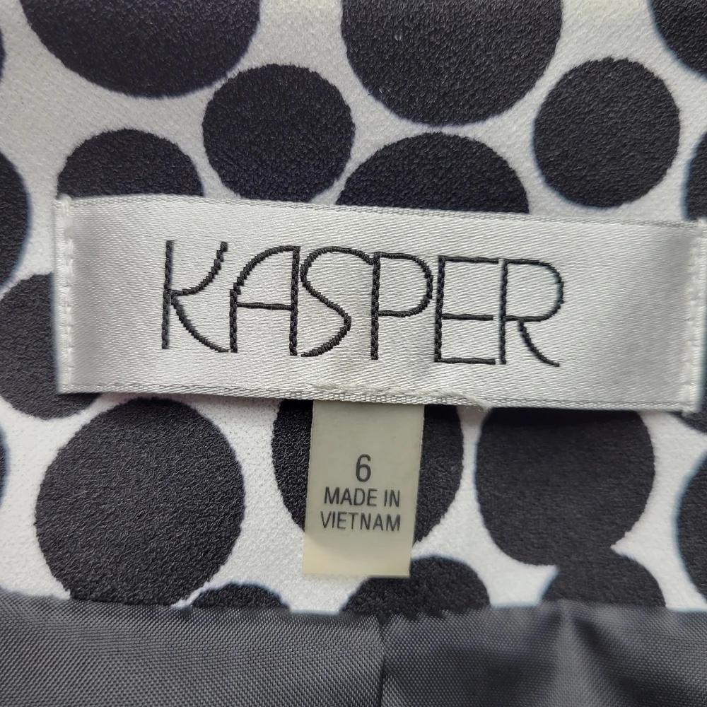 Kasper Peplum Blazer Women Size 6 White Black Polka Dot 1 Button 3/4 Sleeve Slit